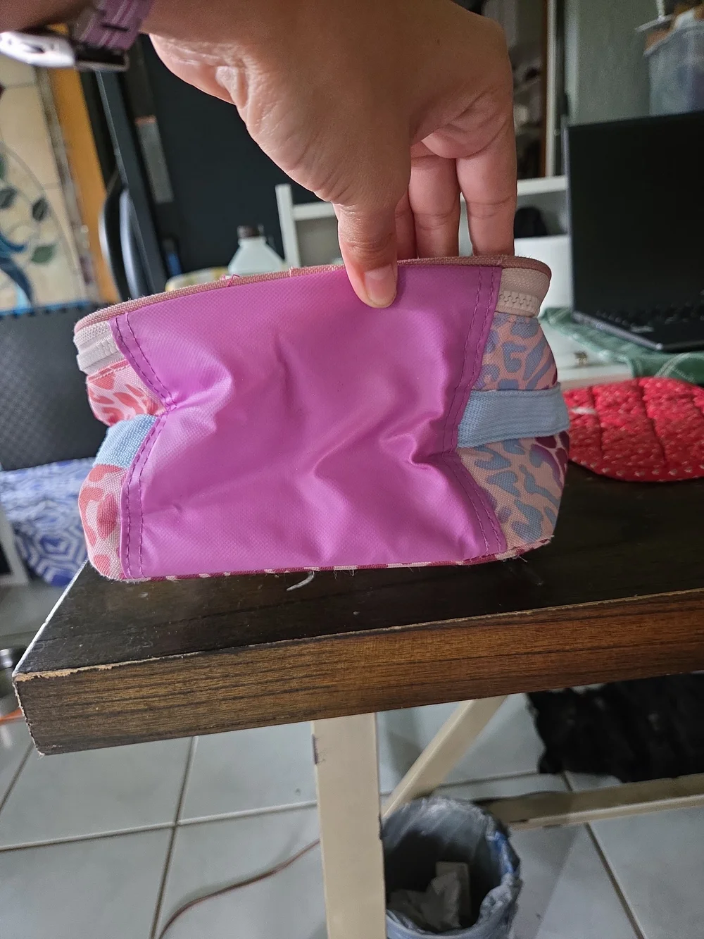 Pink Sequin Leopard Print Cosmetic Bag